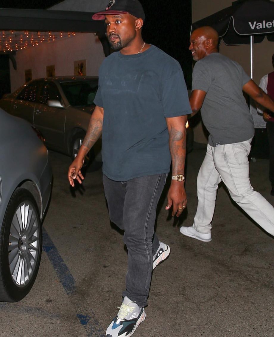 Ye, Virgil Abloh and Tremaine Emory spotted in the Yeezy Wave Runners.